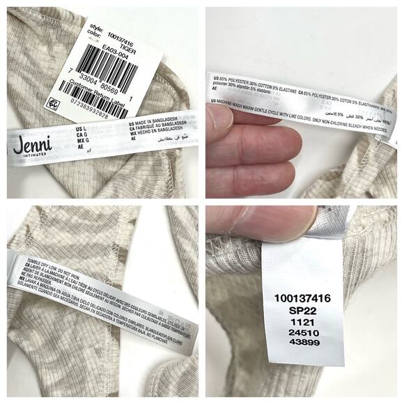 Jenni NEW Women's 3 Piece Fashion Panty Thong Panties White Brown Size L Tiger - Picture 5 of 6